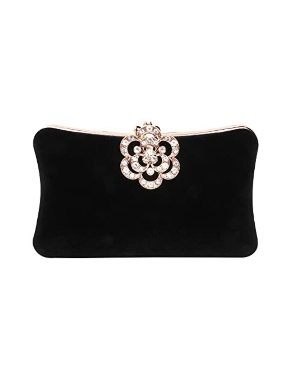 Velvet Evening Clutch Rhinestone Crystal Flower Closure Party Wedding